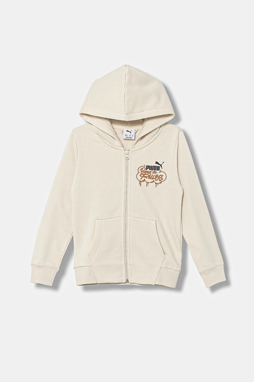 Puma bluză copii MID90s Full-Zip FL B culoarea bej, cu glugă, cu imprimeu, 688469