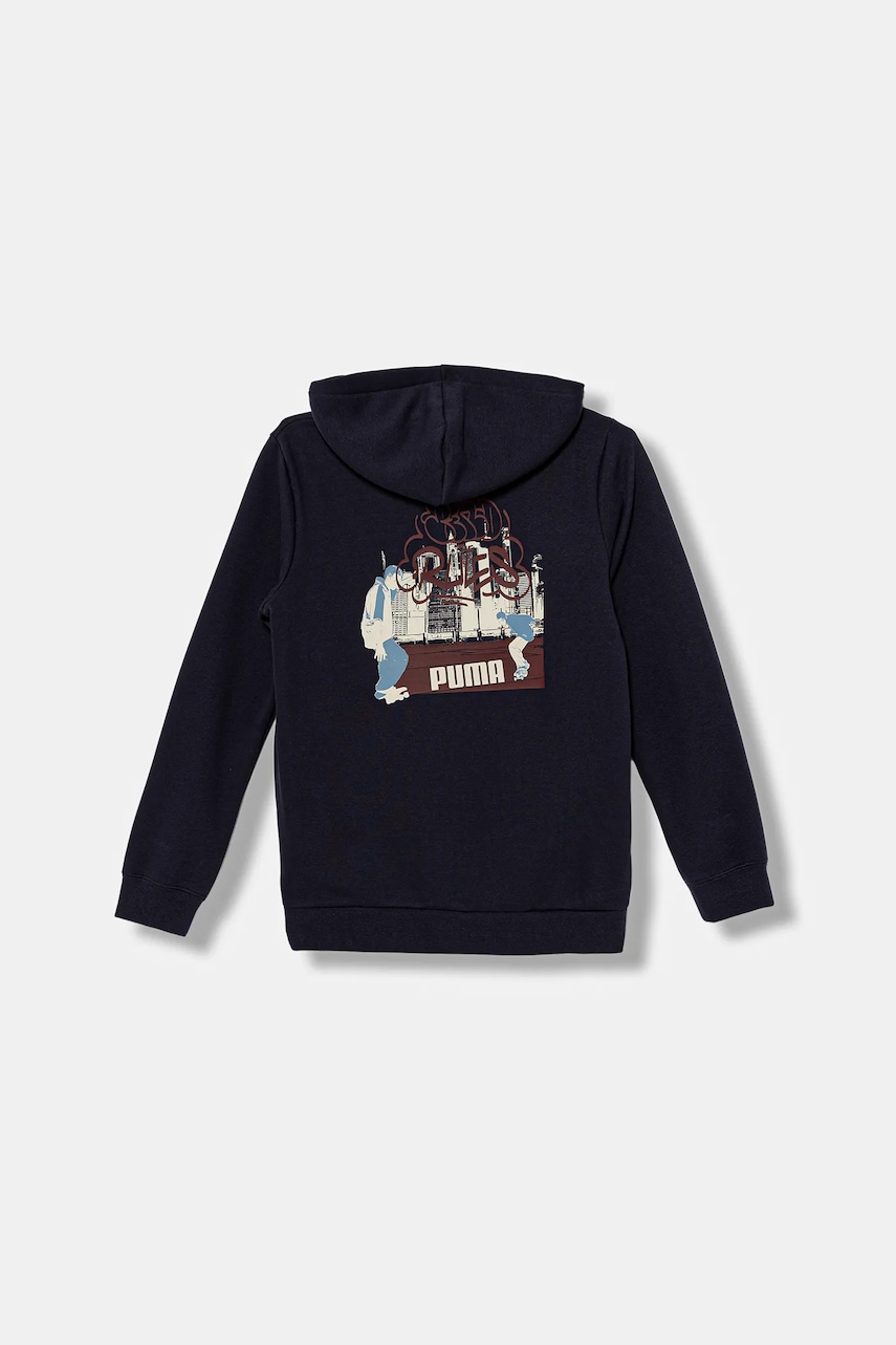 Детская кофта Puma MID90s Full-Zip FL B цвет синий с капюшоном узор 688469 Детская кофта Puma MID90s Full-Zip FL B цвет синий с капюшоном узор 688469