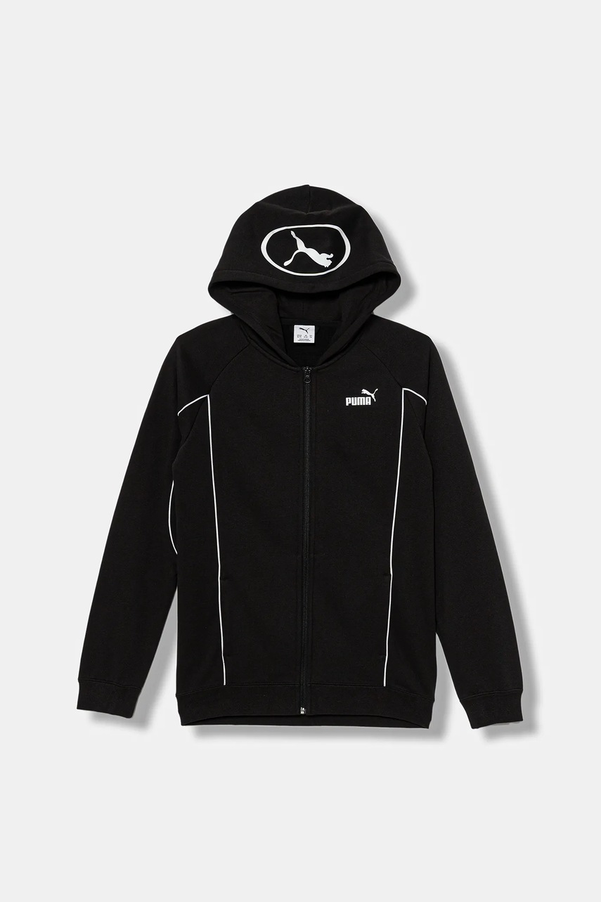 Puma bluză copii PUMA SPORT Full-Zip Hoodie FL B culoarea negru, cu glugă, cu imprimeu, 688858