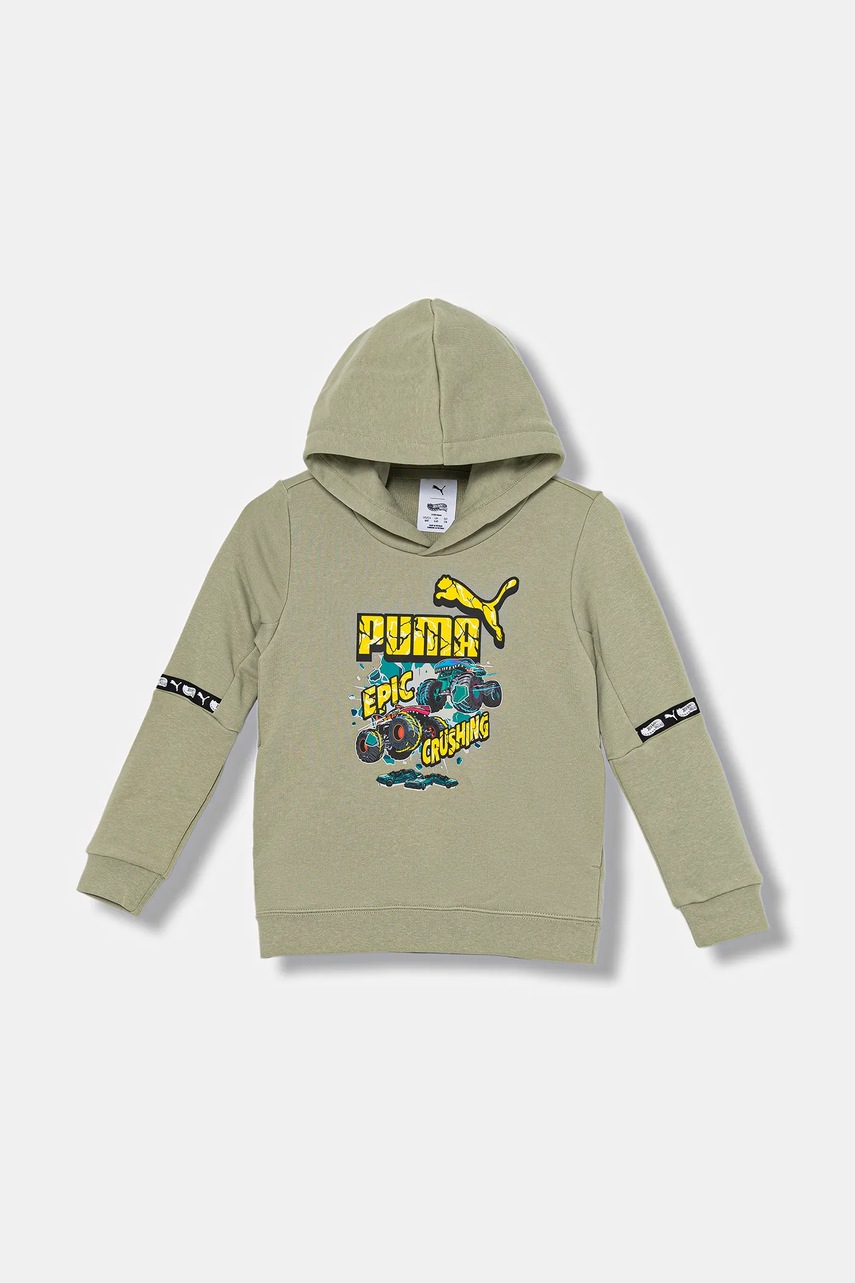 Levně Dětská mikina Puma PUMA X HOT WHEELS Graphic Hoodie TR zelená barva, s kapucí, s potiskem, 632396