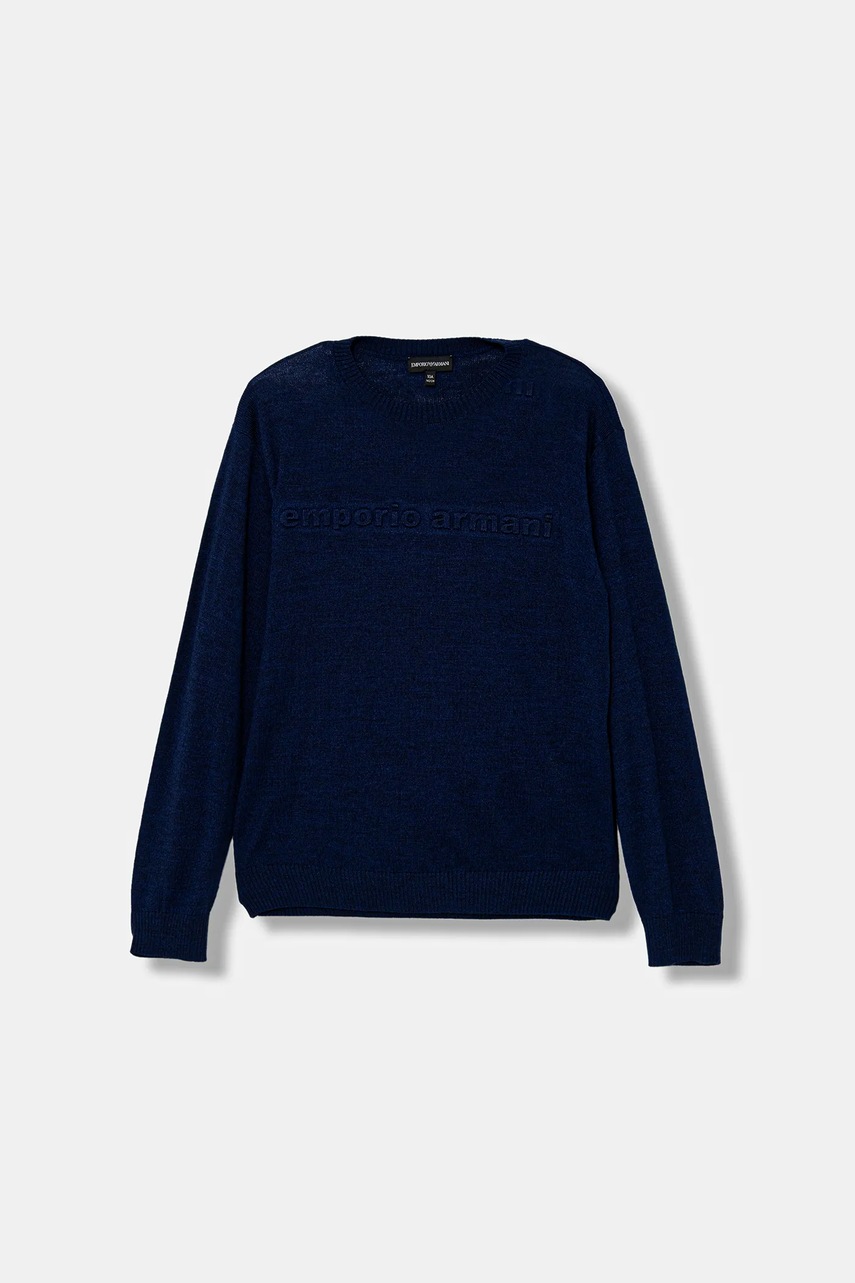 Levně Dětský vlněný svetr Emporio Armani tmavomodrá barva, EB000808 AF18839