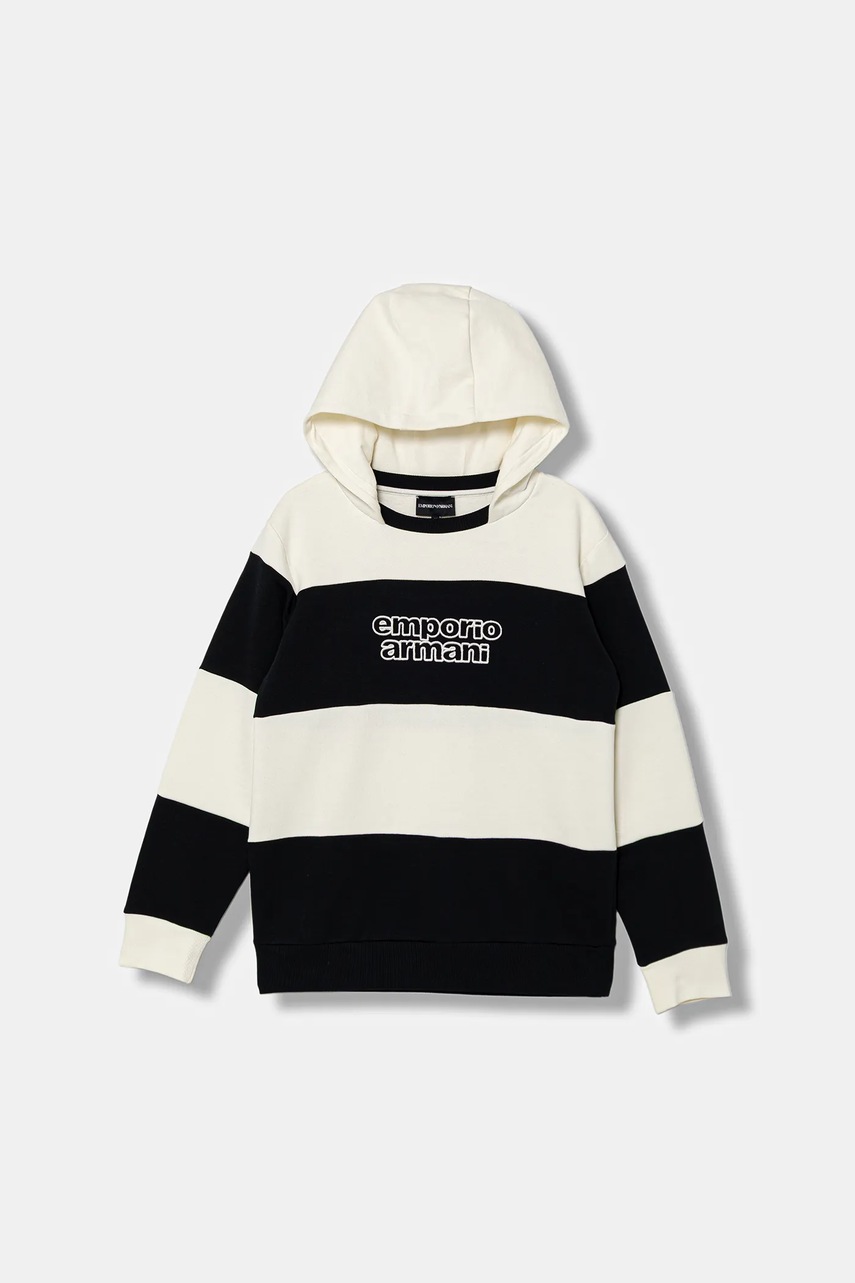 Levně Dětská bavlněná mikina Emporio Armani tmavomodrá barva, s kapucí, vzorovaná, EB000770 AF16135