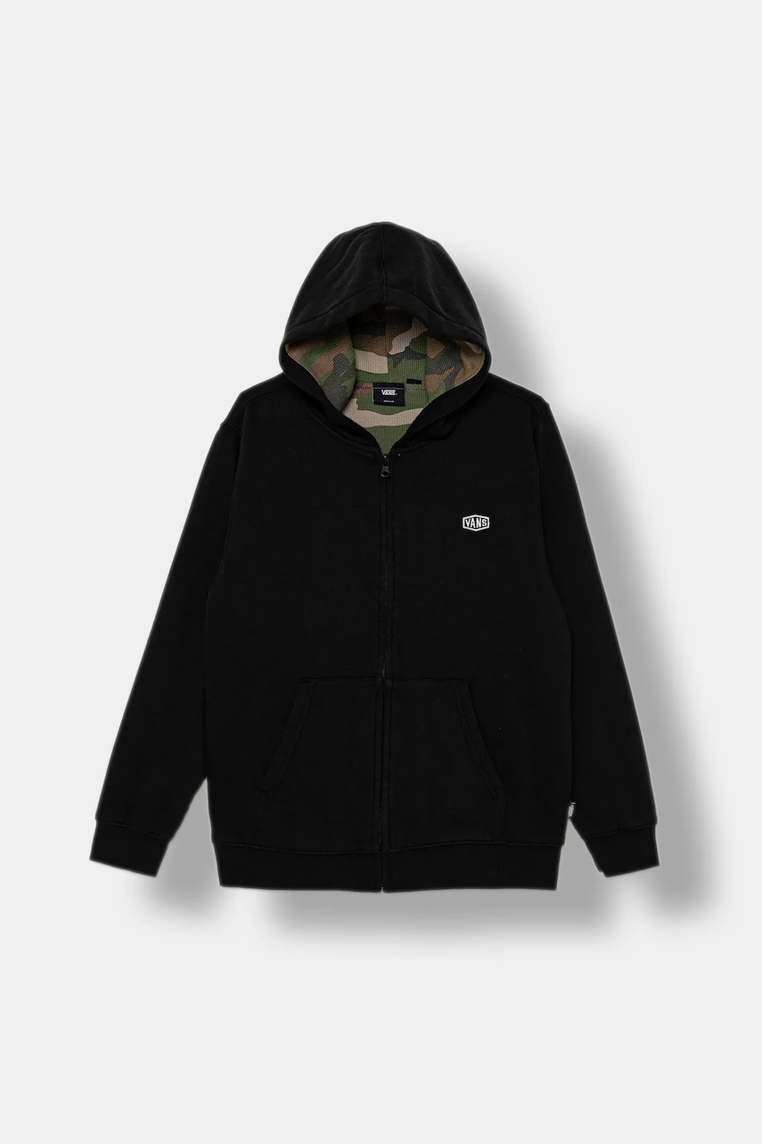 Vans bluză copii Dover Thermal Lined Full Zips culoarea negru, cu glugă, uni, VN000PX8LUT1
