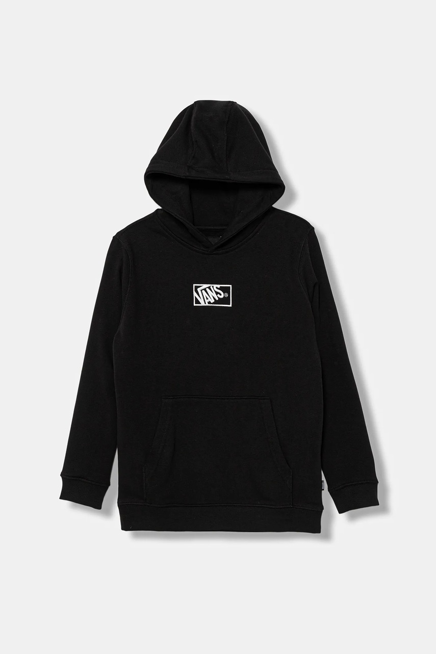 Vans bluză copii BY BLOCKED BOX PO HOODIE culoarea negru, cu glugă, cu imprimeu, VN000RBDBLK1