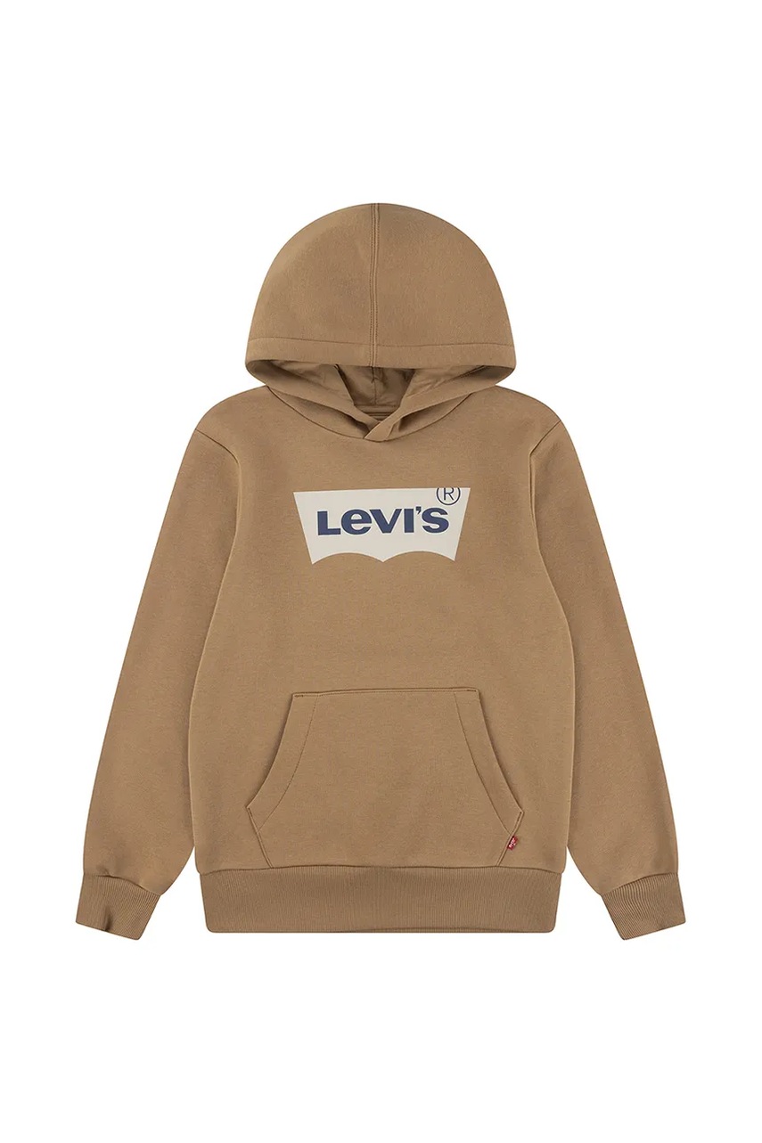 Levně Dětská mikina Levi's BATWING SCREENPRINT HOODIE hnědá barva, s kapucí, s potiskem, 8E8778