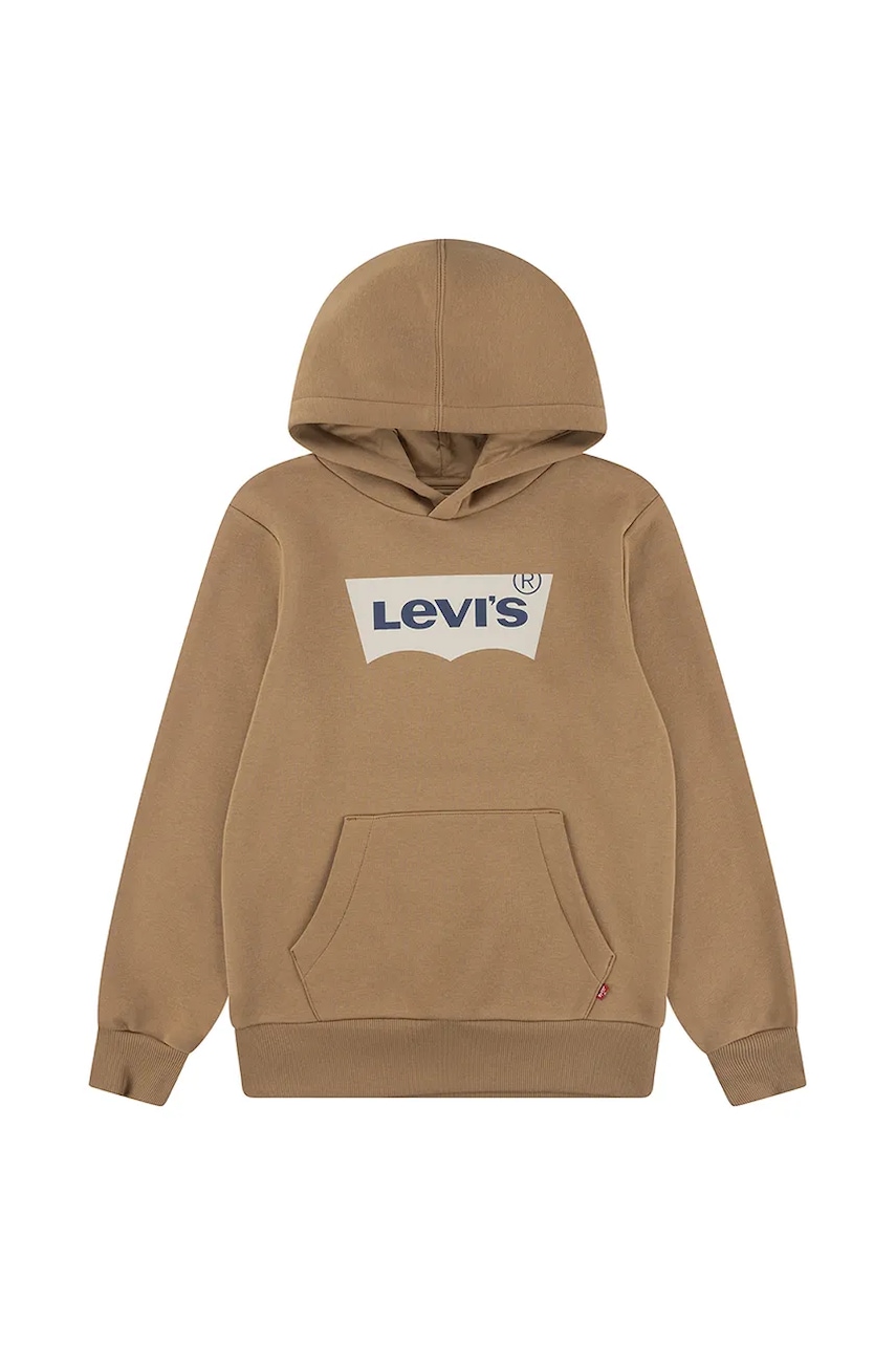 Levi\'s bluză copii BATWING SCREENPRINT HOODIE culoarea maro, cu glugă, cu imprimeu, 8E8778