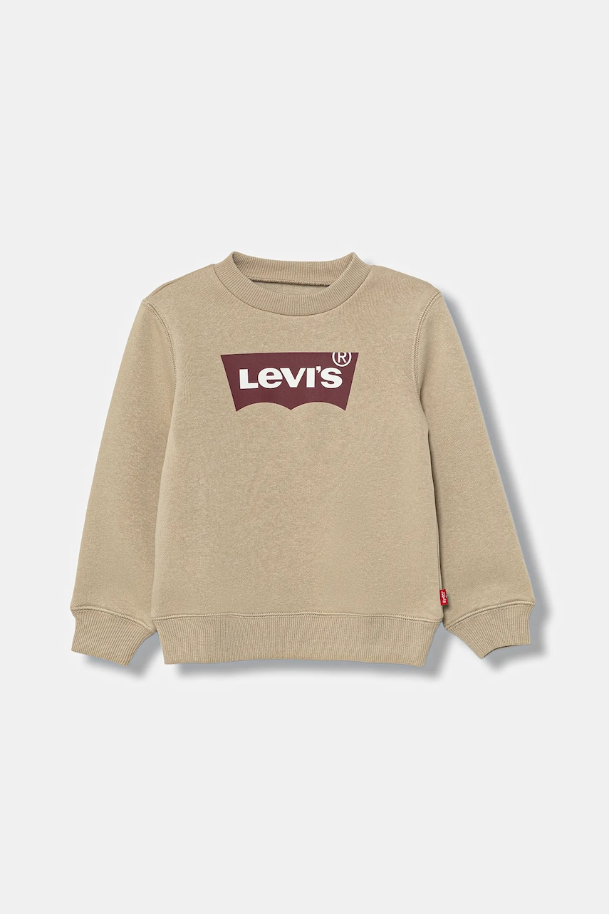 Levně Dětská mikina Levi's BATWING CREWNECK béžová barva, s potiskem, 8E9079
