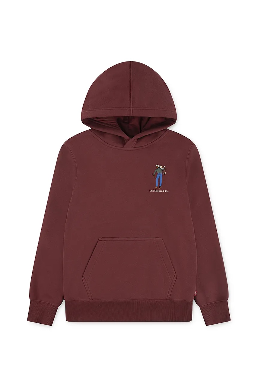 Levně Dětská mikina Levi's SADDLE MAN HOODIE vínová barva, s kapucí, hladká, 8EN717