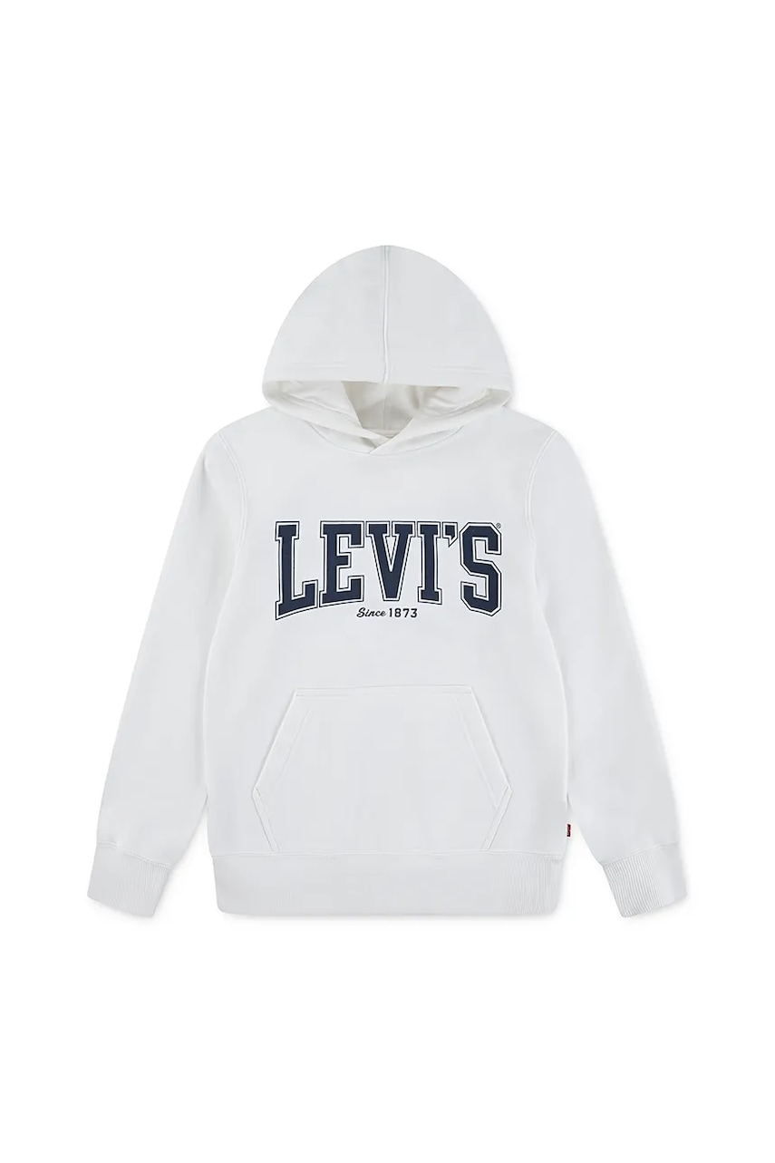 Levi\'s bluză copii THE GREAT HIGHWAY HOODIE culoarea alb, cu glugă, cu imprimeu, 8EN718