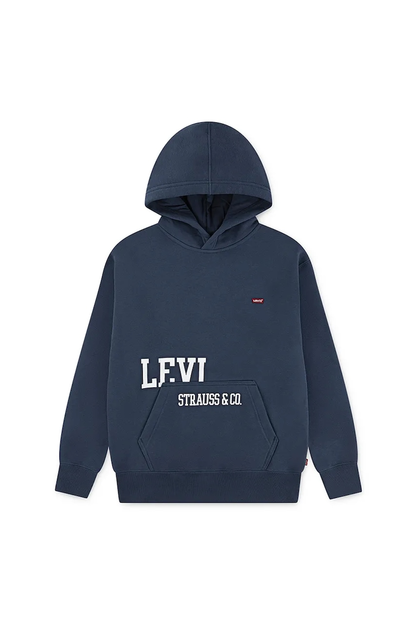 Levně Dětská mikina Levi's CUTOFF LEVI'S HOODIE tmavomodrá barva, s kapucí, s potiskem, 8EN719
