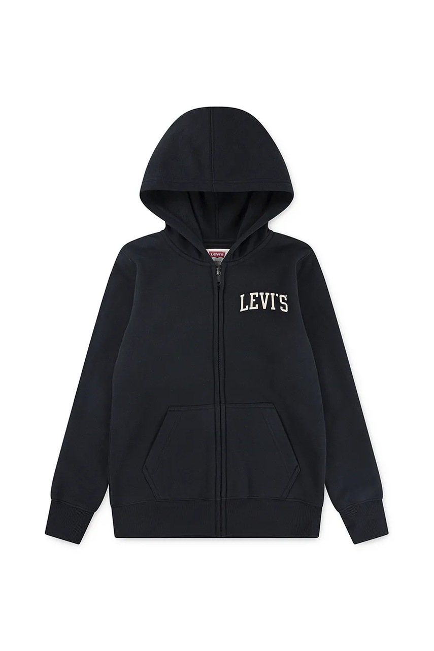 Levně Dětská mikina Levi's LEGENDARY FULL ZIP HOODIE černá barva, s kapucí, s potiskem, 8EN722