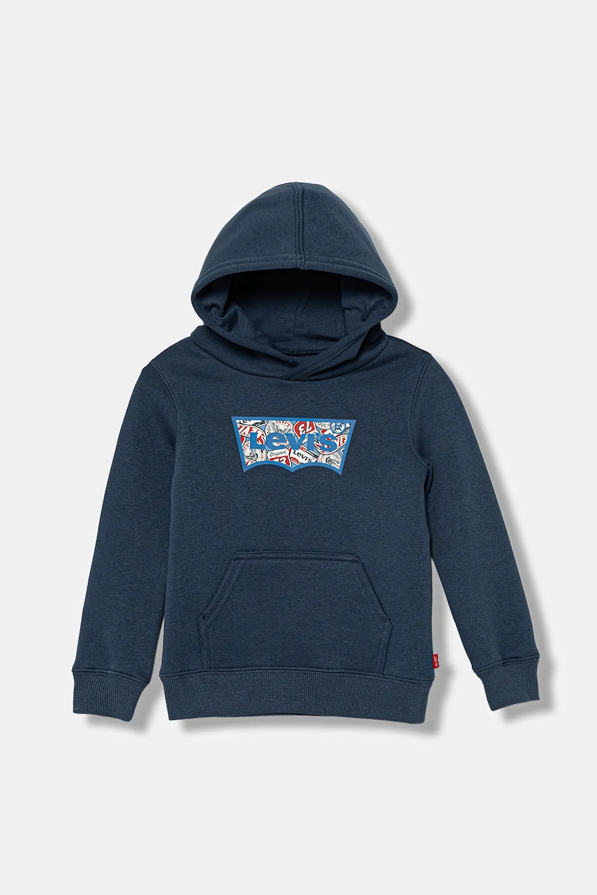 Levně Dětská mikina Levi's ON THE ROAD BATWING HOODIE tmavomodrá barva, s kapucí, s potiskem, 8EP036