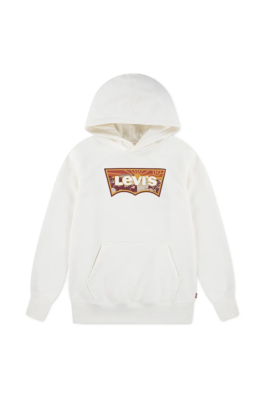 Levně Dětská mikina Levi's SUNRISE BATWING HOODIE béžová barva, s kapucí, s potiskem, 8EP038