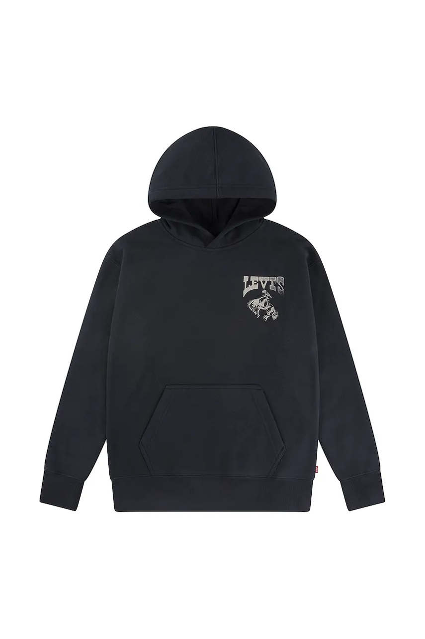 Levně Dětská mikina Levi's RODEO READY HOODIE černá barva, s kapucí, s potiskem, 9EN965