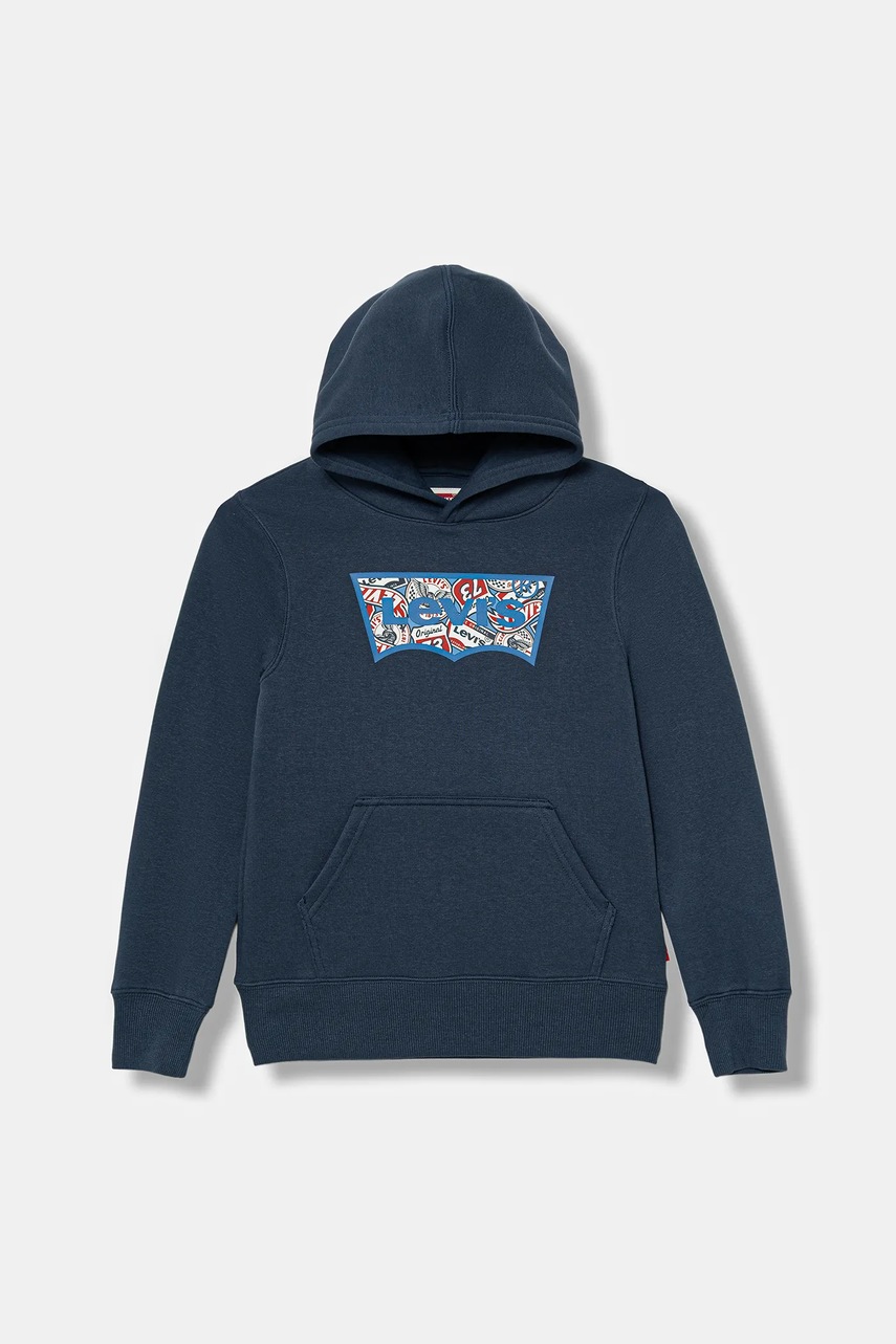 Levně Dětská mikina Levi's ON THE ROAD BATWING HOODIE tmavomodrá barva, s kapucí, s potiskem, 9EP036