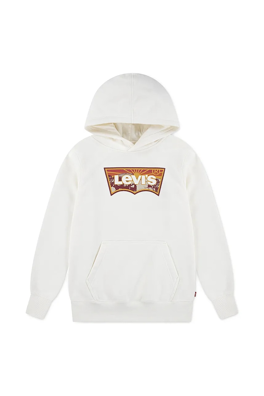 Levně Dětská mikina Levi's SUNRISE BATWING HOODIE béžová barva, s kapucí, s potiskem, 9EP038