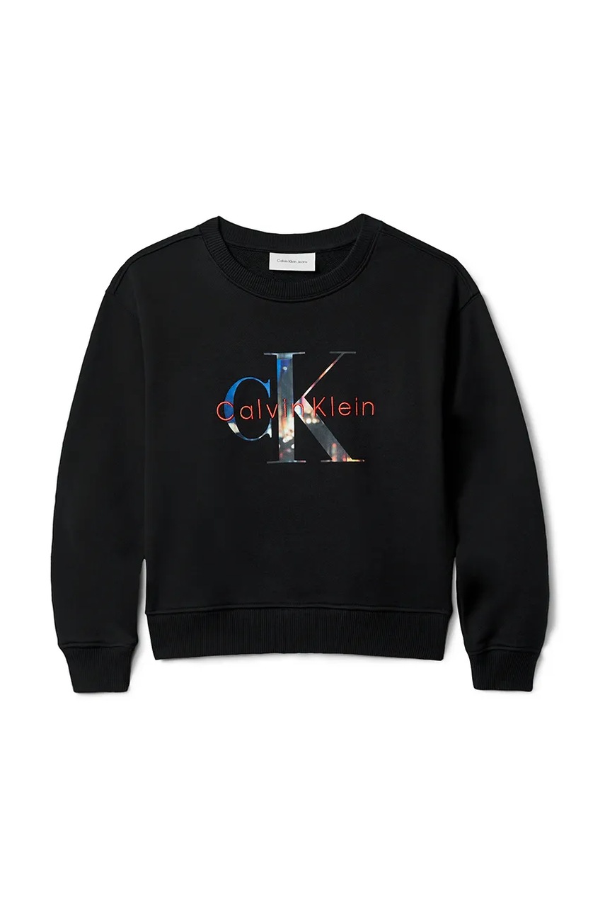 Детская хлопковая кофта Calvin Klein Jeans цвет чёрный с принтом IB0IB02562 Детская хлопковая кофта Calvin Klein Jeans цвет чёрный с принтом IB0IB02562