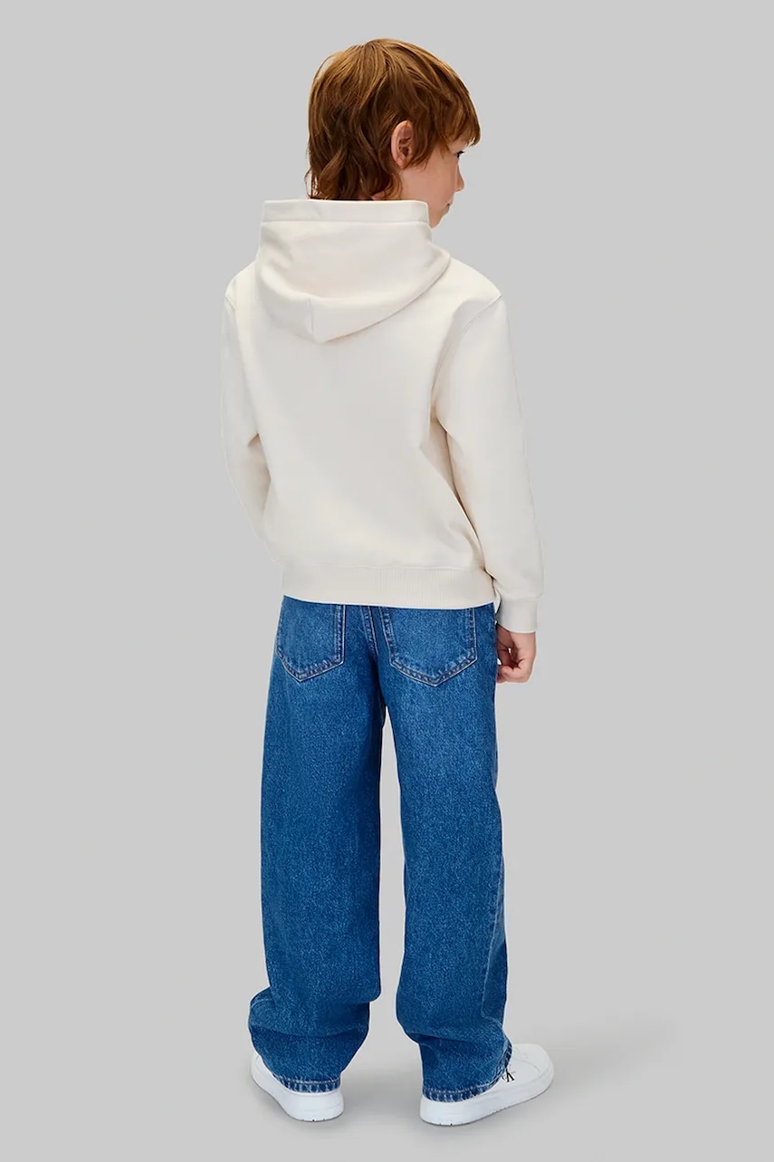 Детская кофта Calvin Klein Jeans цвет бежевый с капюшоном однотонная IB0IB02566 Детская кофта Calvin Klein Jeans цвет бежевый с капюшоном однотонная IB0IB02566