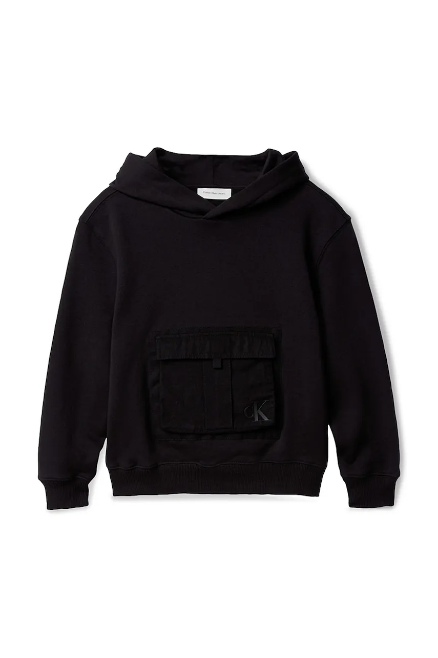 Детская кофта Calvin Klein Jeans цвет чёрный с капюшоном однотонная IB0IB02566 Детская кофта Calvin Klein Jeans цвет чёрный с капюшоном однотонная IB0IB02566