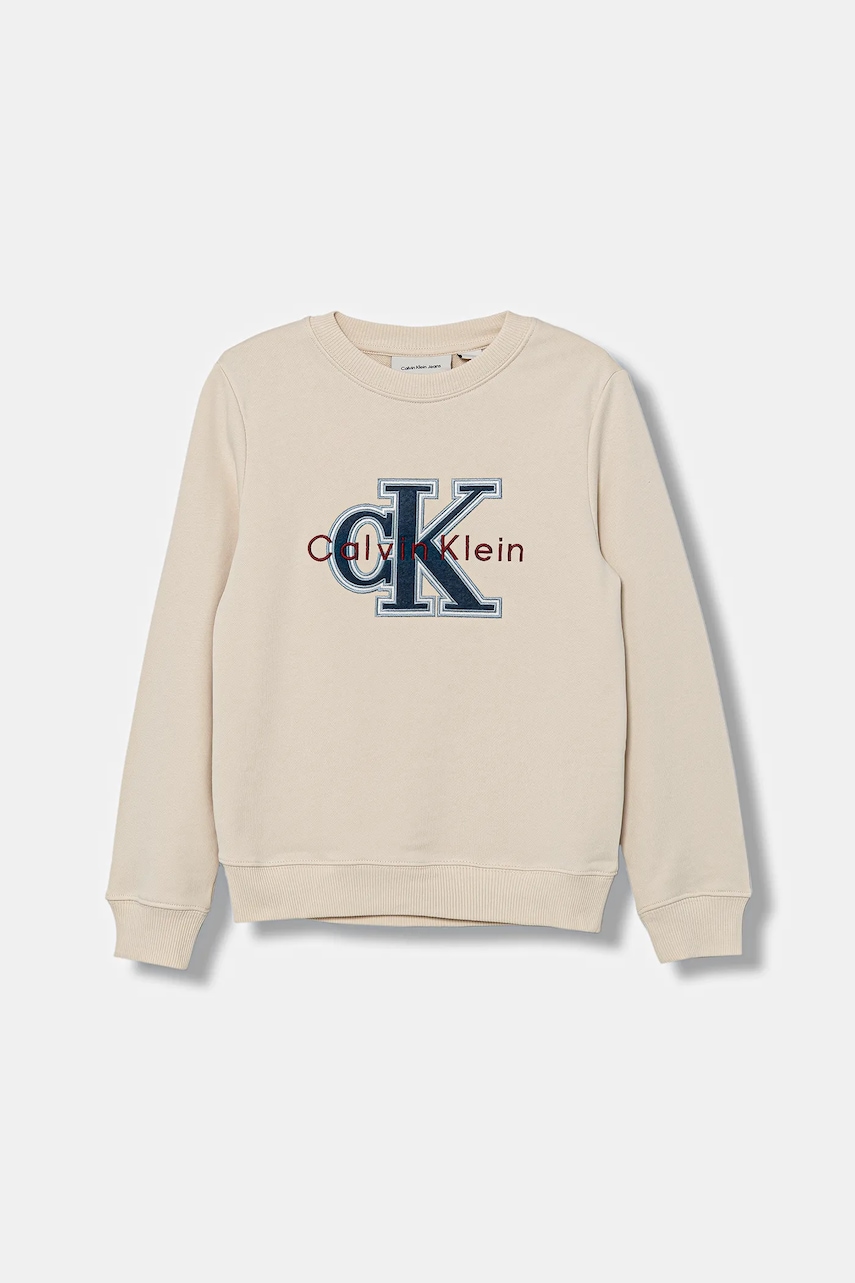 Levně Dětská mikina Calvin Klein Jeans béžová barva, s kapucí, IB0IB02585