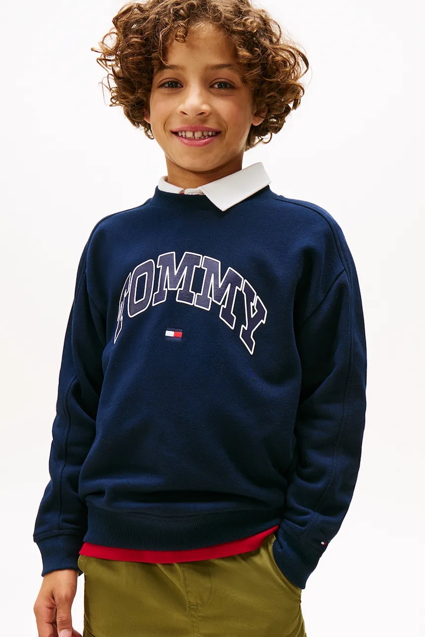 Levně Dětská mikina Tommy Hilfiger tmavomodrá barva, s potiskem, KB0KB09899