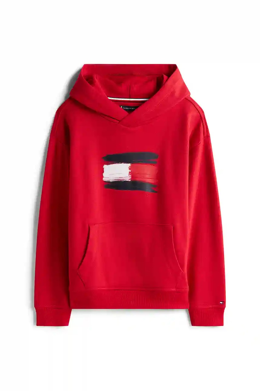 Детская кофта Tommy Hilfiger цвет красный с капюшоном с принтом KB0KB10112 Детская кофта Tommy Hilfiger цвет красный с капюшоном с принтом KB0KB10112