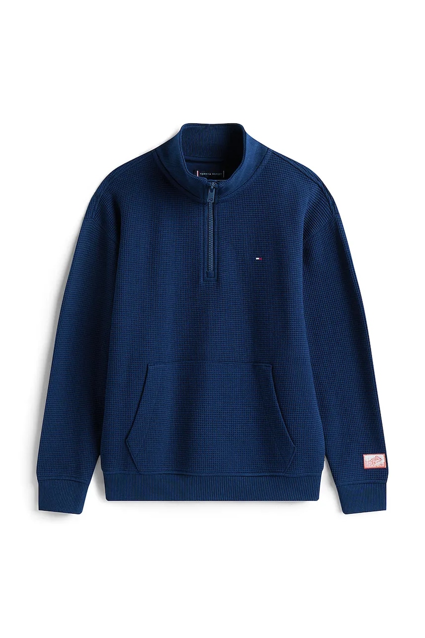 Детская хлопковая кофта Tommy Hilfiger цвет синий однотонная KB0KB10119 Детская хлопковая кофта Tommy Hilfiger цвет синий однотонная KB0KB10119