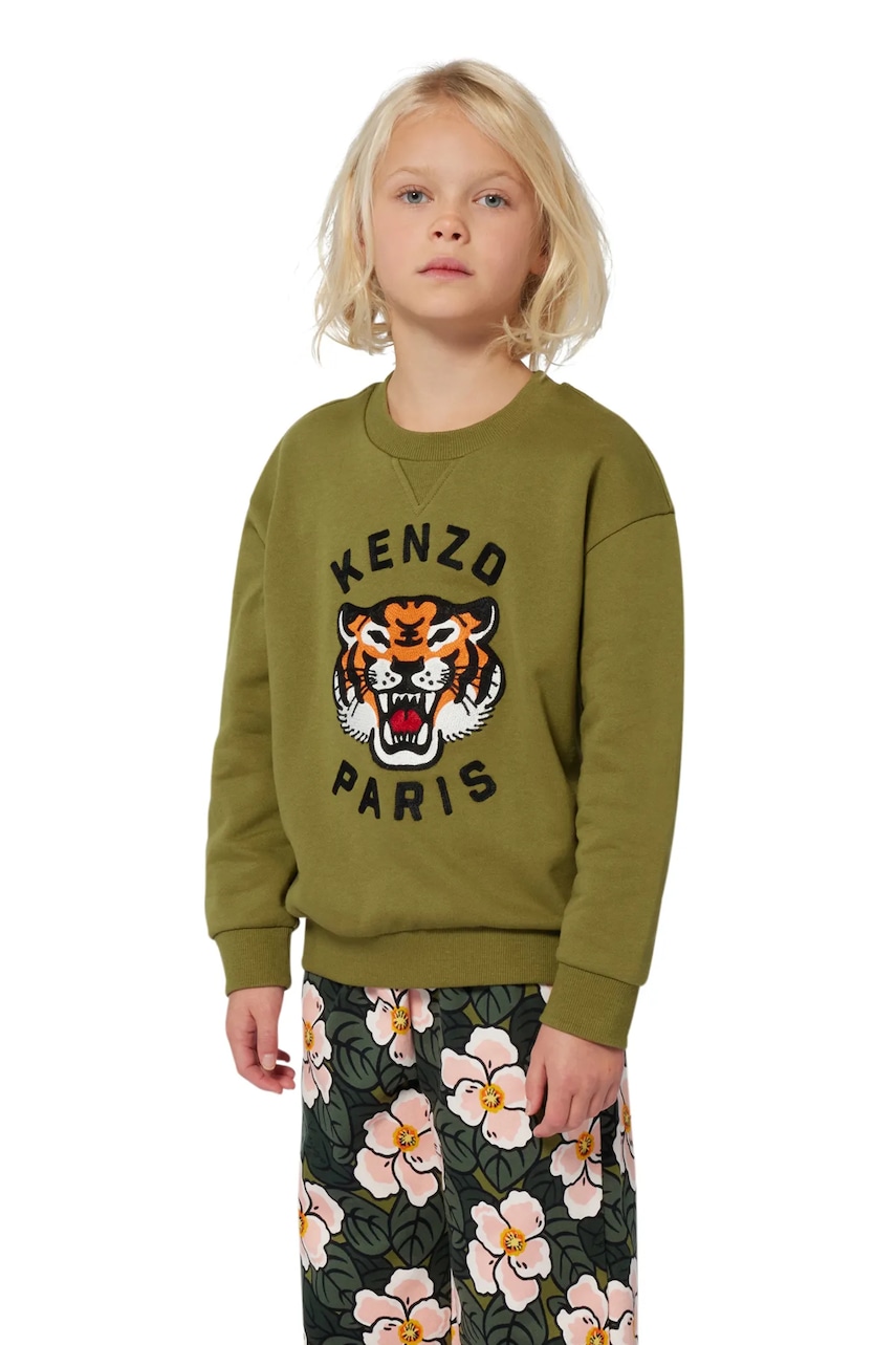Kenzo Kids hanorac de bumbac pentru copii culoarea verde, cu imprimeu, K61432