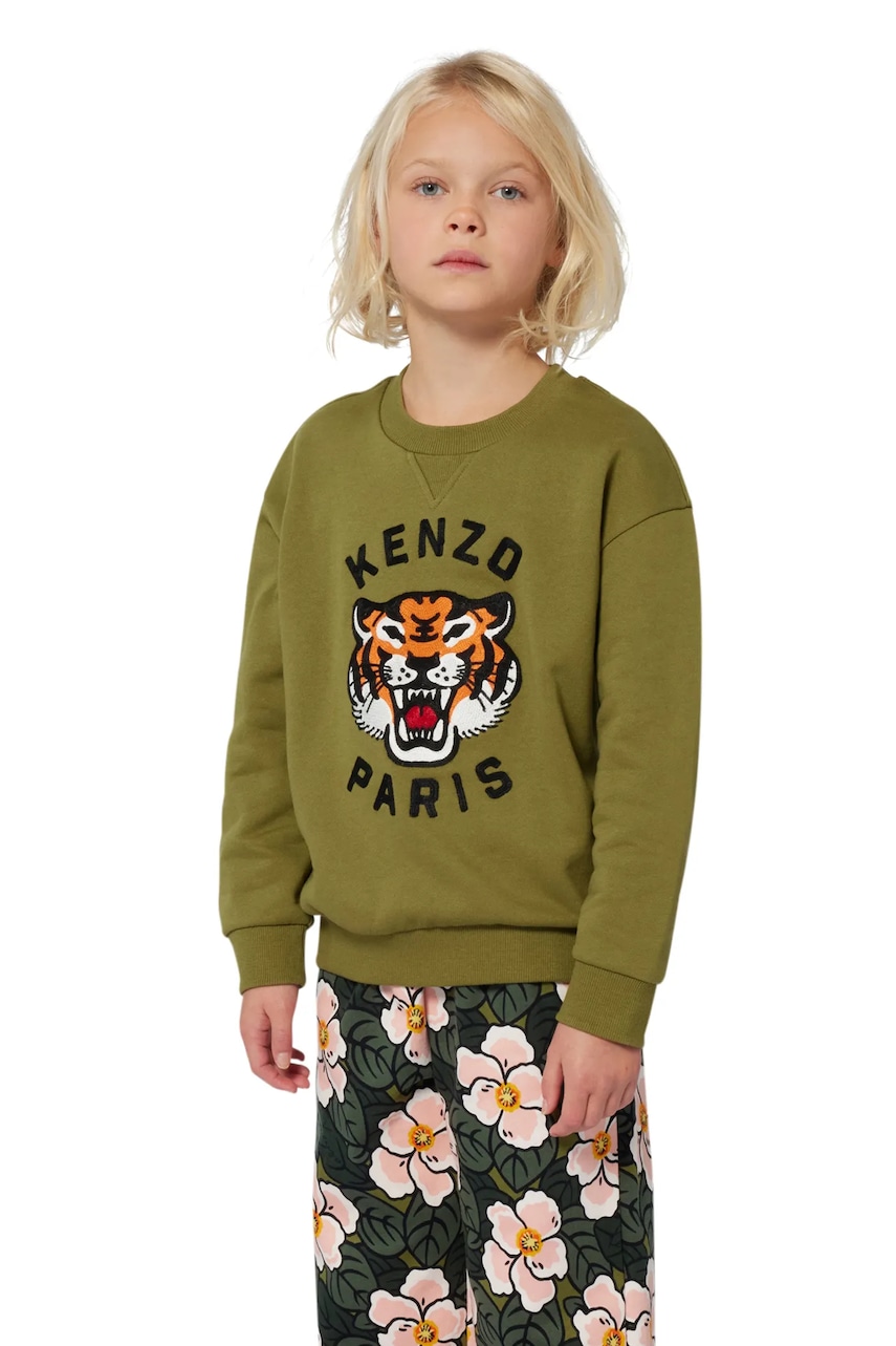 Kenzo Kids hanorac de bumbac pentru copii culoarea verde, cu imprimeu, K61432