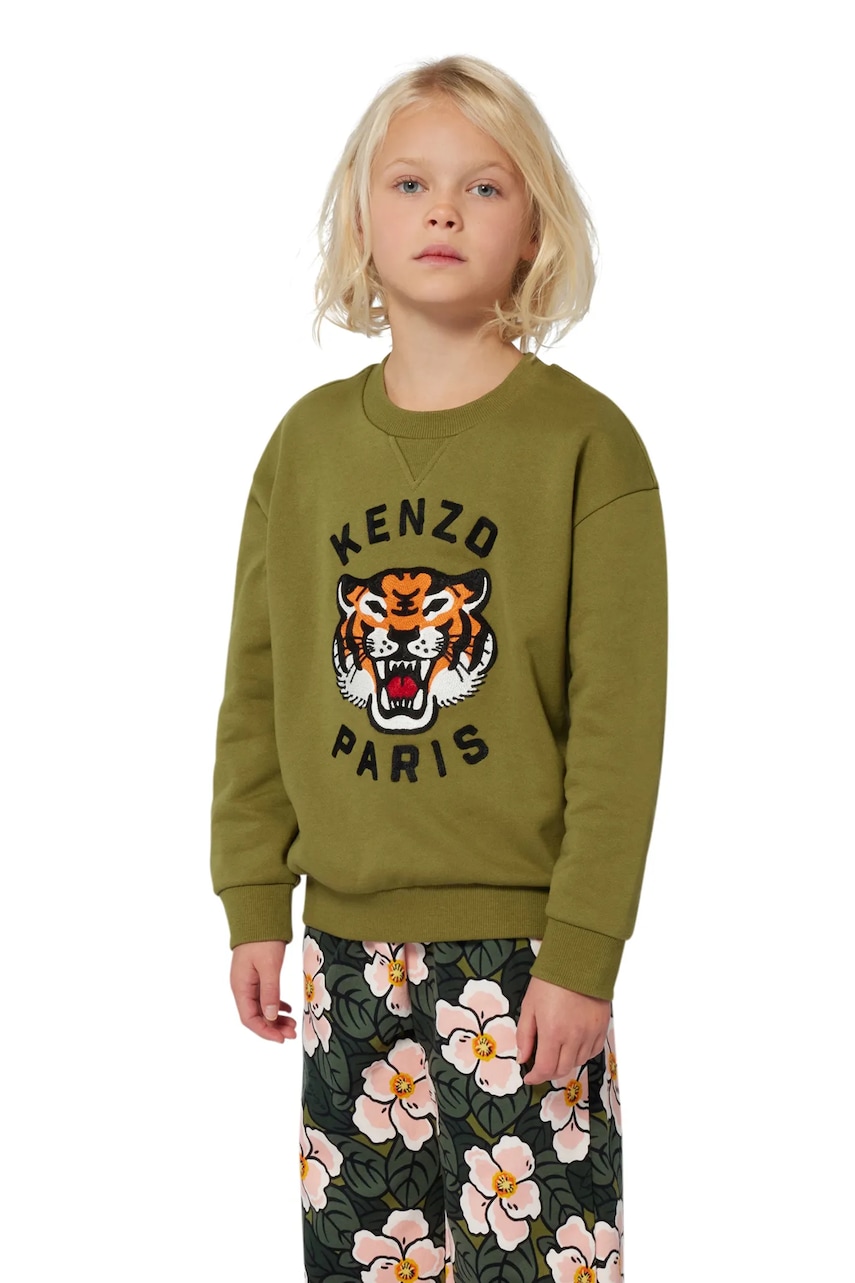 Kenzo Kids hanorac de bumbac pentru copii culoarea verde, cu imprimeu, K61432