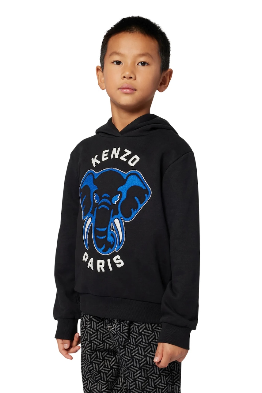 Kenzo Kids hanorac de bumbac pentru copii culoarea negru, cu glugă, cu imprimeu, K61437