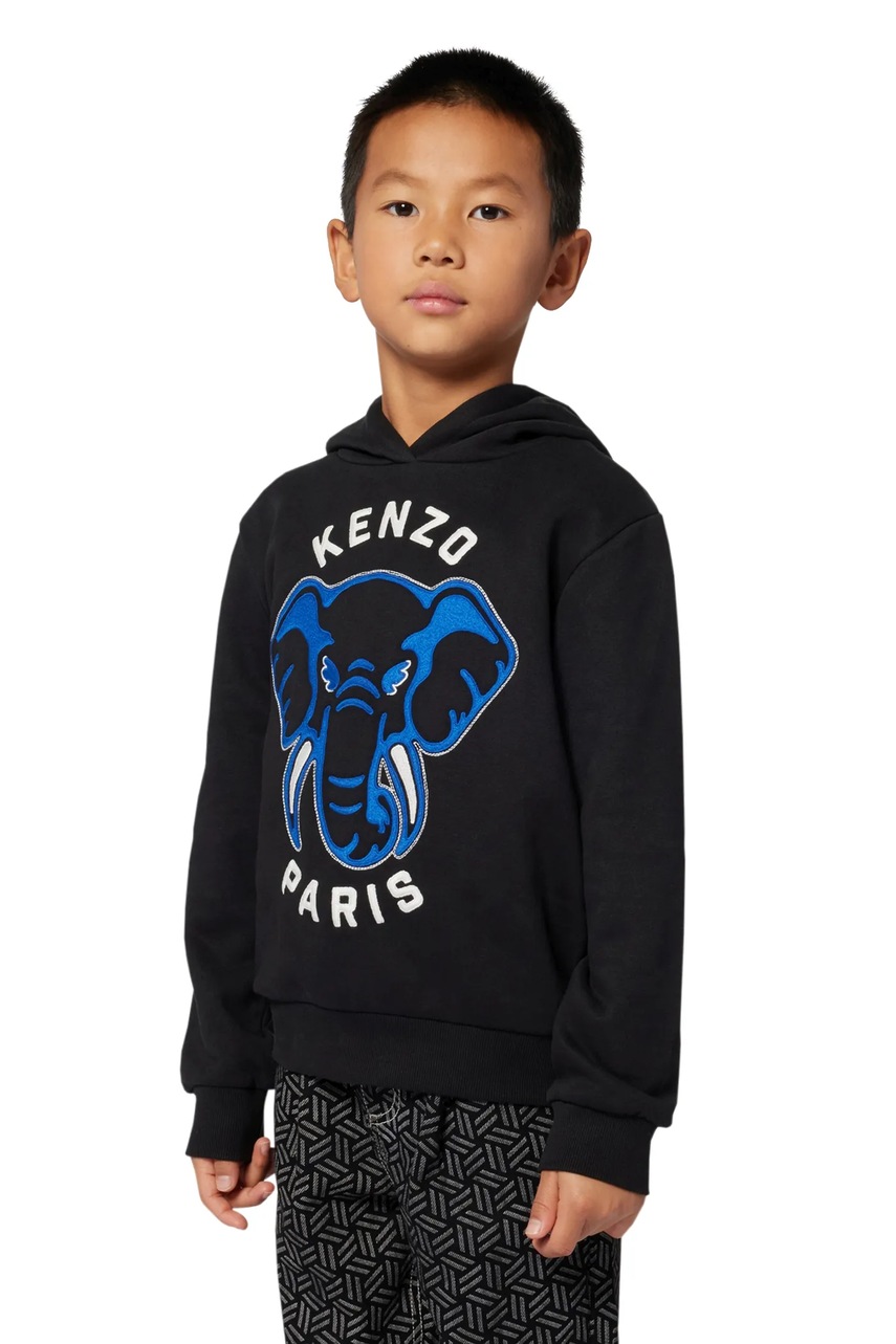 Kenzo Kids hanorac de bumbac pentru copii culoarea negru, cu glugă, cu imprimeu, K61437