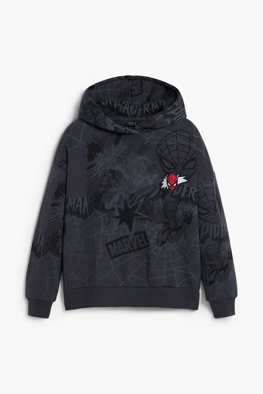 Desigual hanorac de bumbac pentru copii culoarea gri, cu glugă, cu imprimeu, 25WBSK08