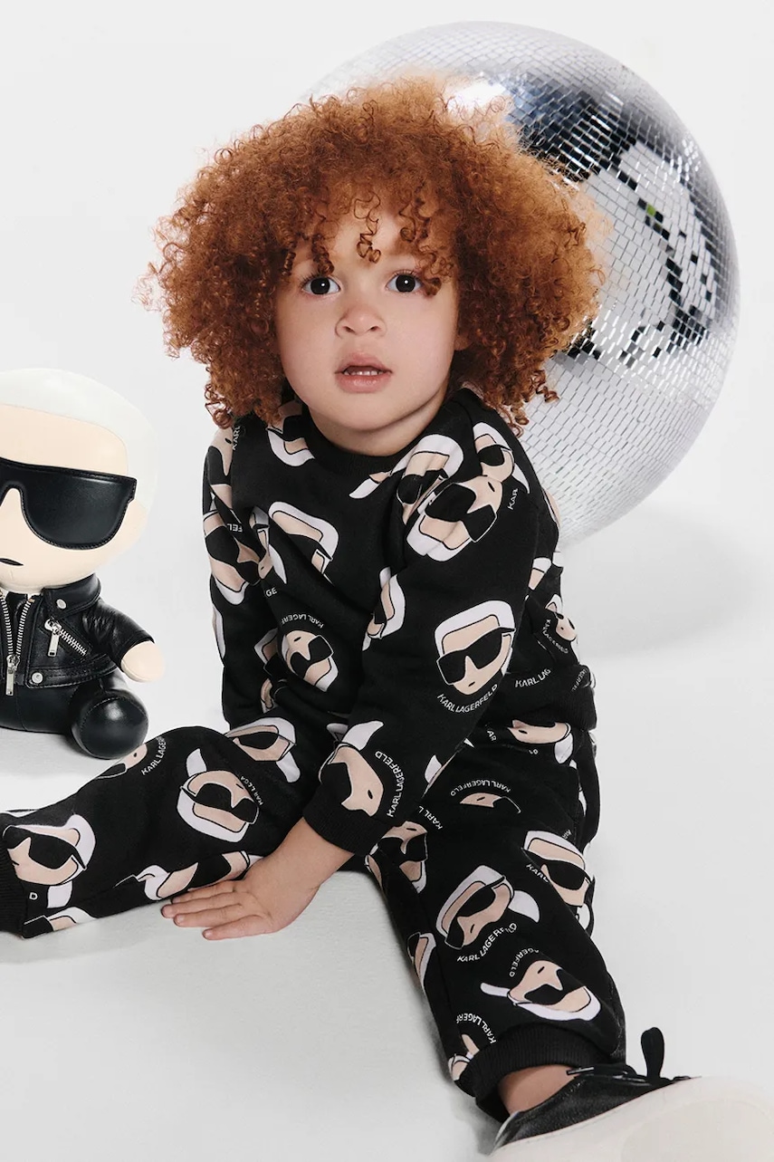 Karl Lagerfeld hanorac de bumbac pentru bebeluși culoarea negru, cu imprimeu, Z30666