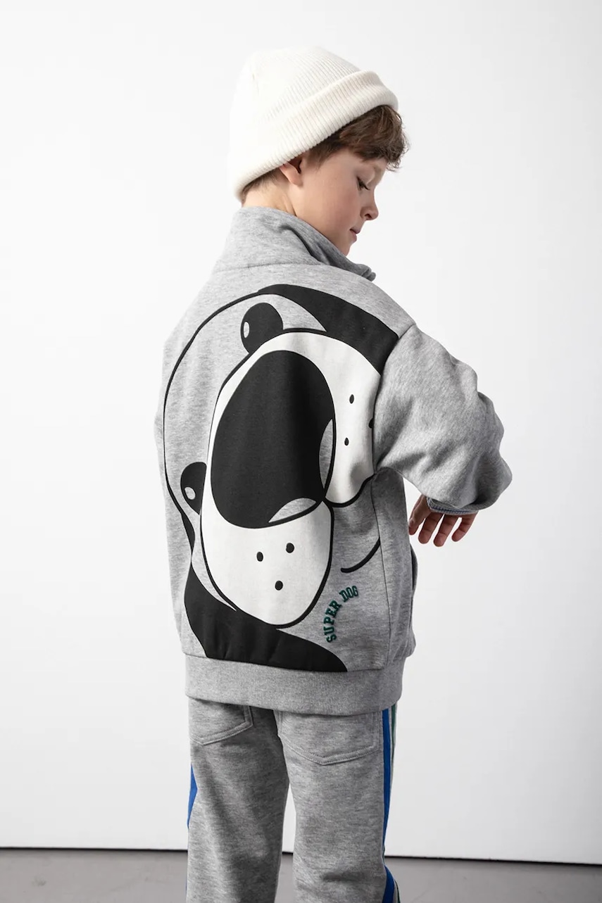Levně Dětská mikina Coccodrillo šedá barva, s potiskem, ACADEMY BOY KIDS