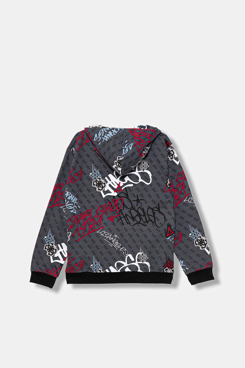Детская хлопковая кофта Guess цвет серый с капюшоном узор L5BQ04 KAD74 Детская хлопковая кофта Guess цвет серый с капюшоном узор L5BQ04 KAD74