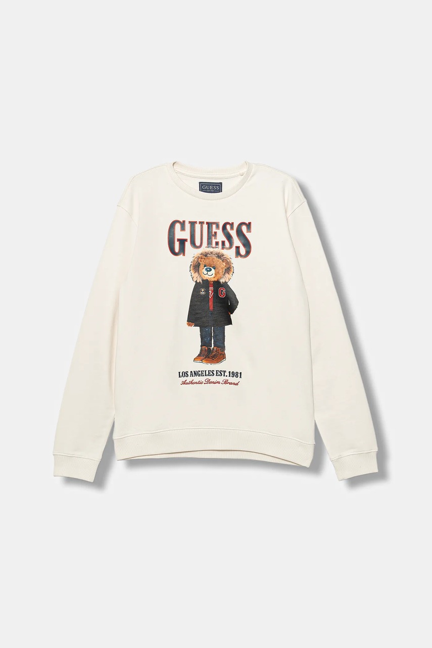 Levně Dětská bavlněná mikina Guess béžová barva, s potiskem, L5BQ07 KAD74