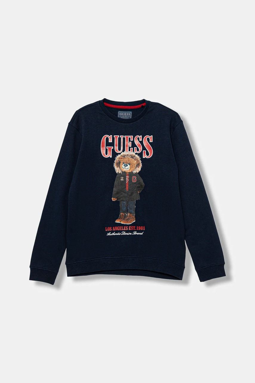 Levně Dětská bavlněná mikina Guess tmavomodrá barva, s potiskem, L5BQ07 KAD74