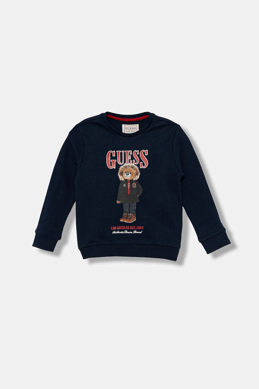 Levně Dětská bavlněná mikina Guess tmavomodrá barva, s potiskem, N5BQ07 KAD74