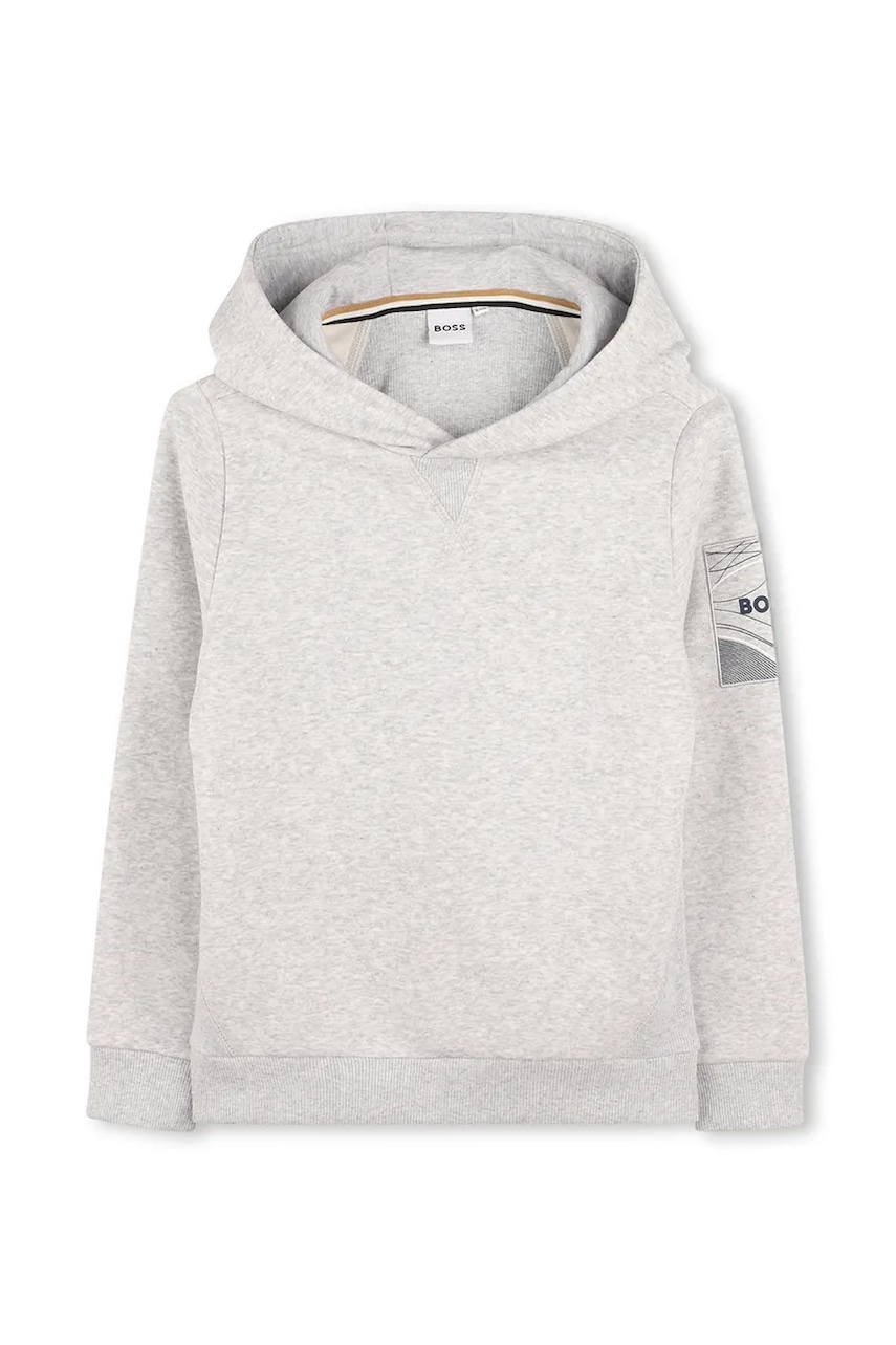 BOSS bluză copii culoarea gri, cu glugă, uni, J52354