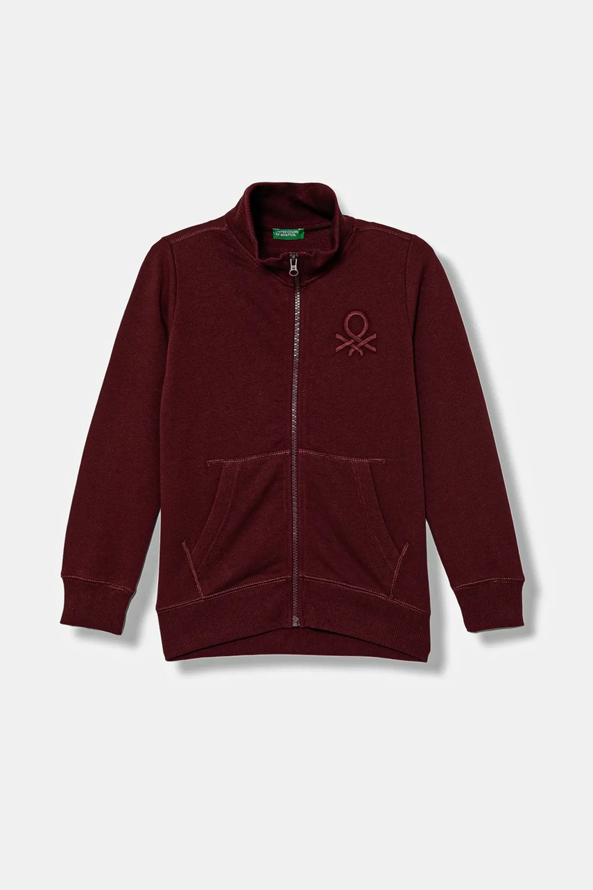 United Colors of Benetton hanorac de bumbac pentru copii culoarea bordo, cu imprimeu, 3J68C501B