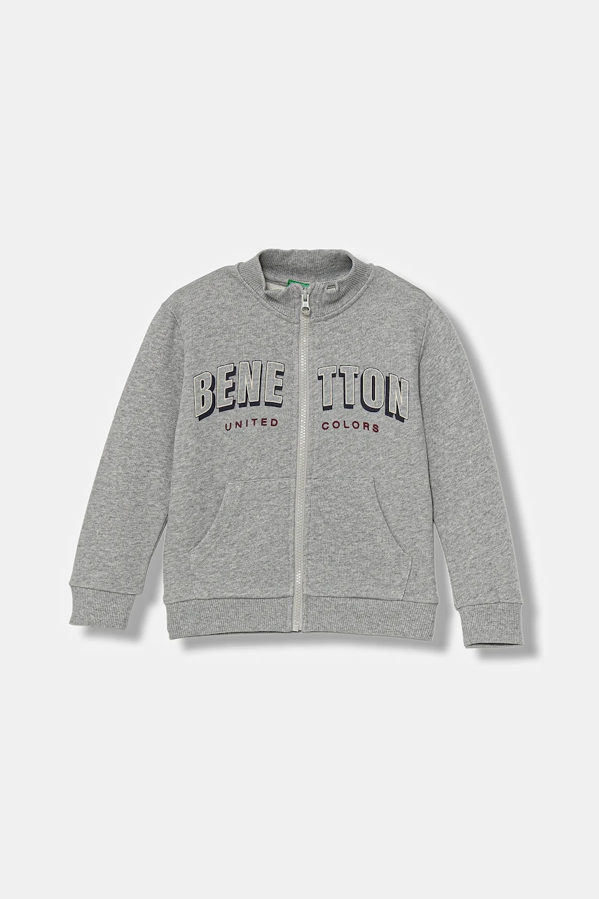 Levně Dětská bavlněná mikina United Colors of Benetton šedá barva, s potiskem, 3J70G503X