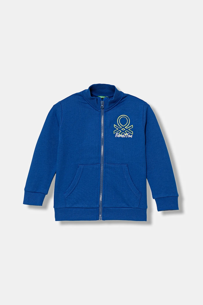 Levně Dětská bavlněná mikina United Colors of Benetton modrá barva, s potiskem, 3J70G503X