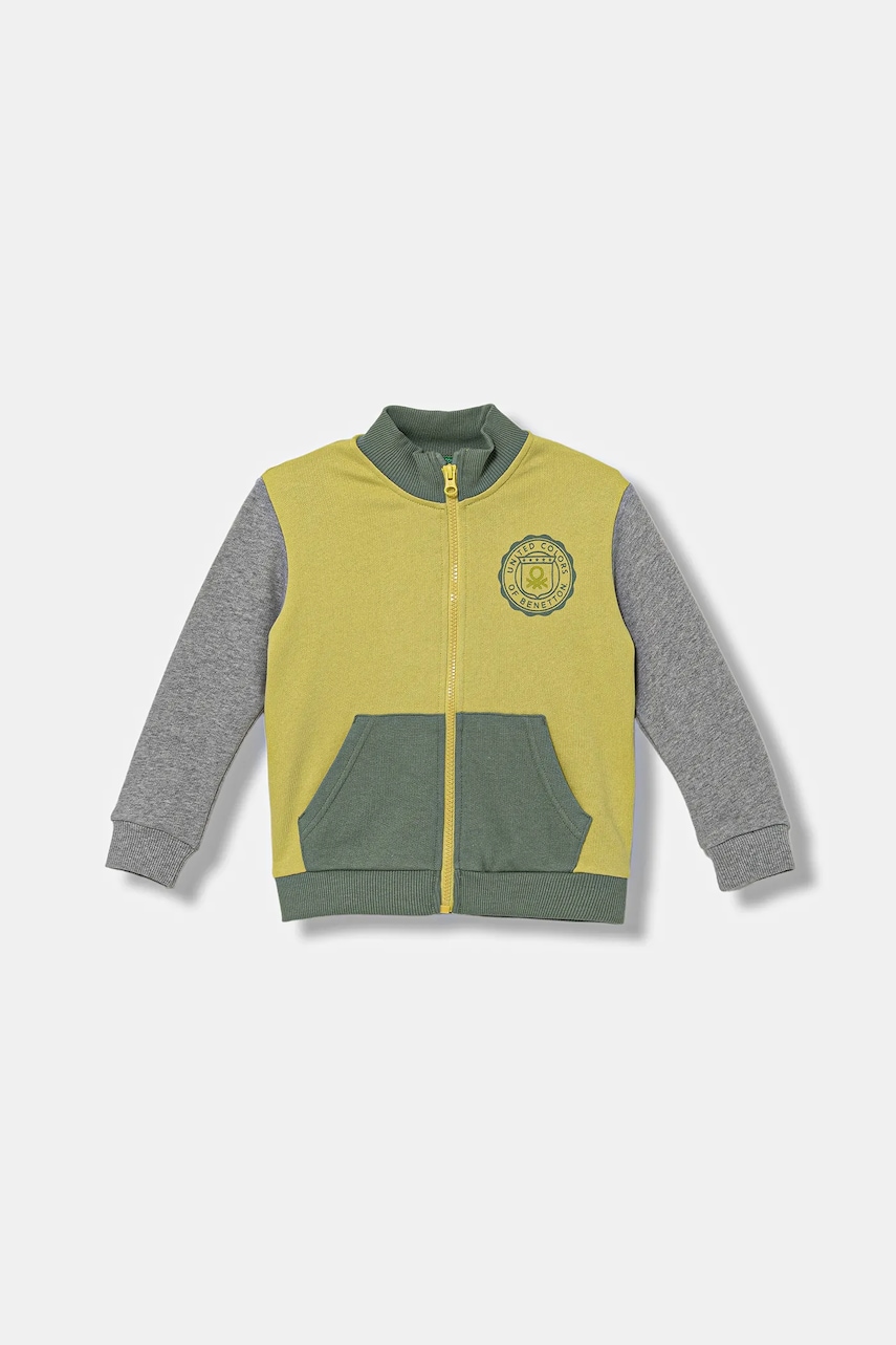 United Colors of Benetton hanorac de bumbac pentru copii culoarea verde, cu imprimeu, 3J70G503X