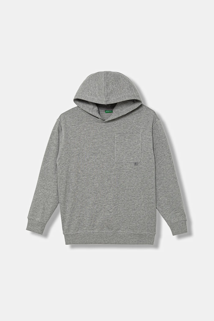 United Colors of Benetton bluză copii culoarea gri, cu glugă, melanj, 3NBMC205A