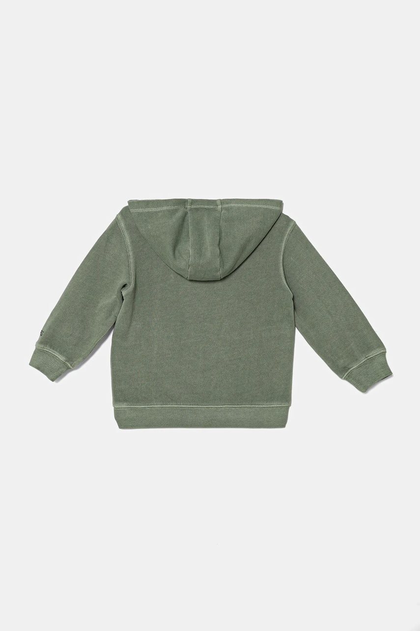 Детская хлопковая кофта United Colors of Benetton цвет зелёный с капюшоном с принтом 3WITG2015 Детская хлопковая кофта United Colors of Benetton цвет зелёный с капюшоном с принтом 3WITG2015