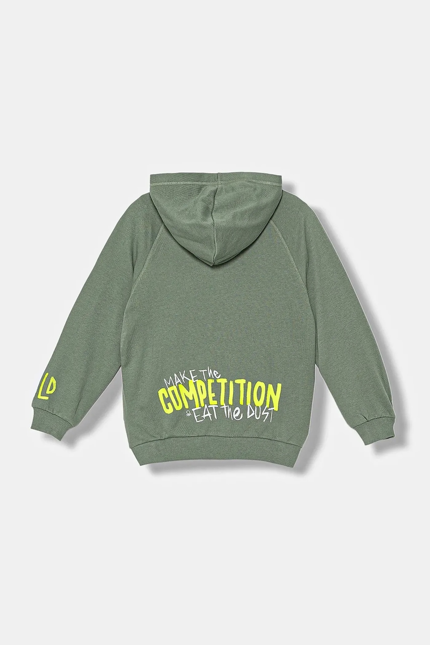 Детская хлопковая кофта United Colors of Benetton цвет зелёный с капюшоном с принтом 33NVC505A Детская хлопковая кофта United Colors of Benetton цвет зелёный с капюшоном с принтом 33NVC505A