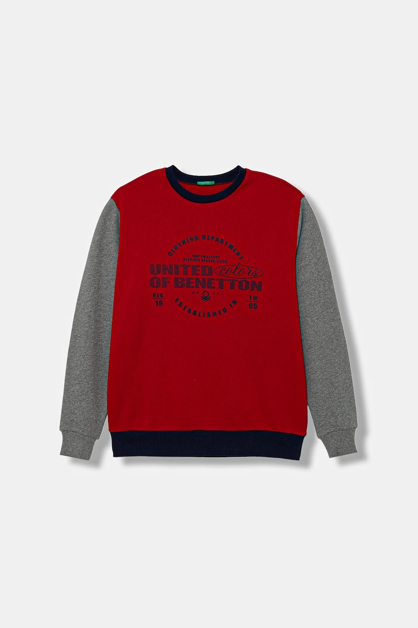 Levně Dětská bavlněná mikina United Colors of Benetton červená barva, s potiskem, 3J68C10PZ