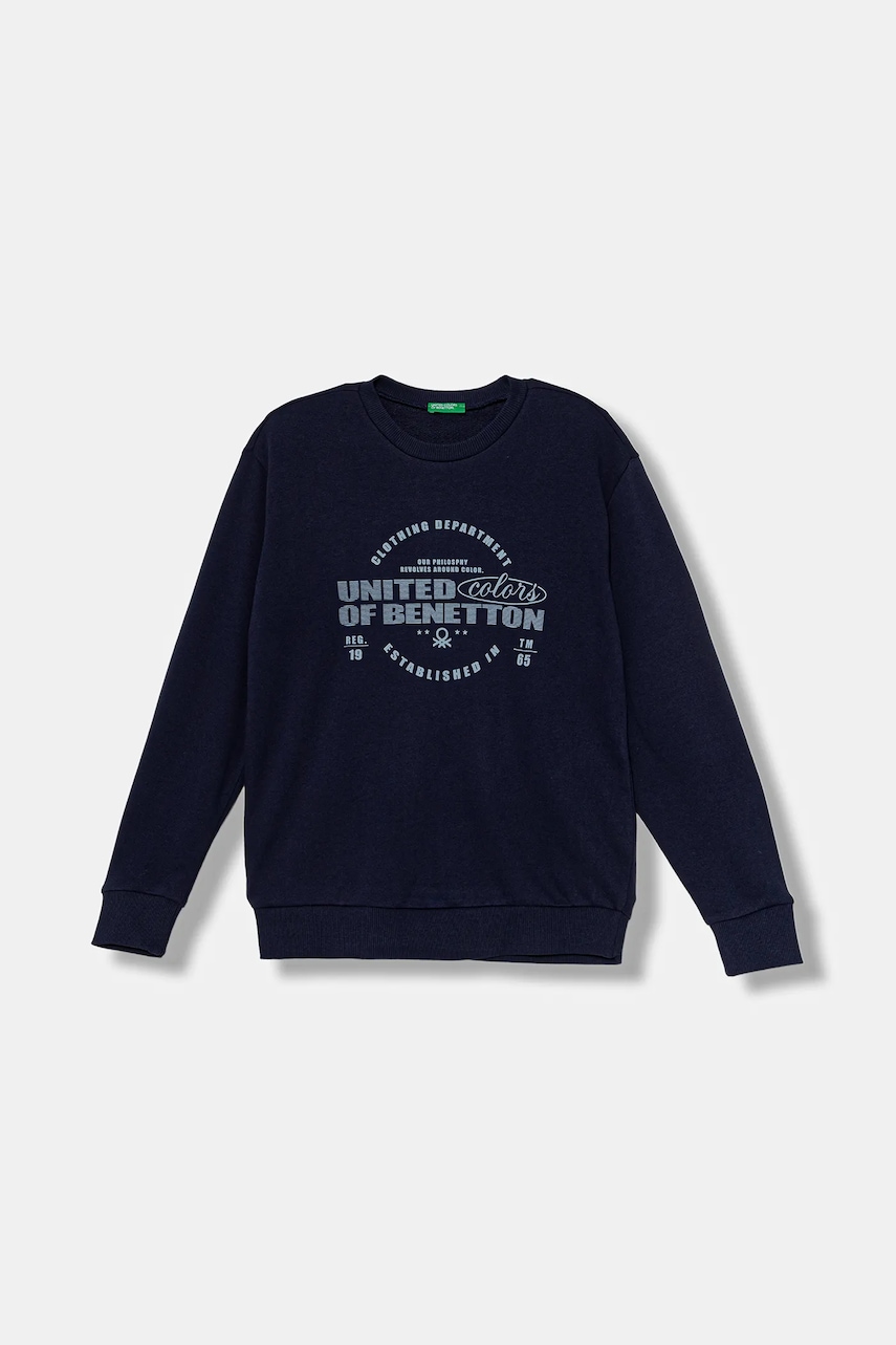 United Colors of Benetton hanorac de bumbac pentru copii culoarea bleumarin, cu imprimeu, 3J68C10PZ