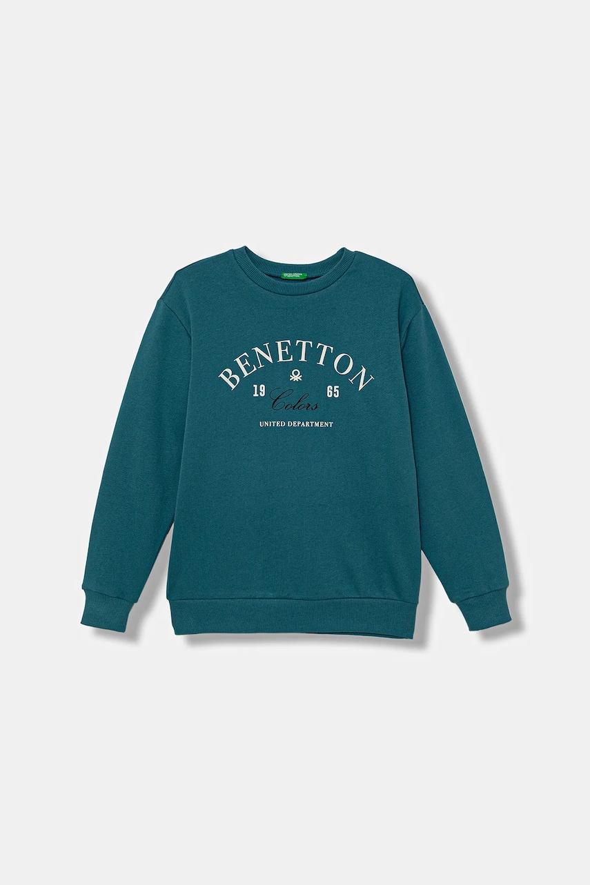 United Colors of Benetton hanorac de bumbac pentru copii culoarea turcoaz, cu imprimeu, 3J68C10PZ